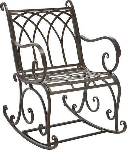 SAFAVIEH Outdoor Collection Medrano Victorian Rustic Brown Wrought Iron Rocking Chair