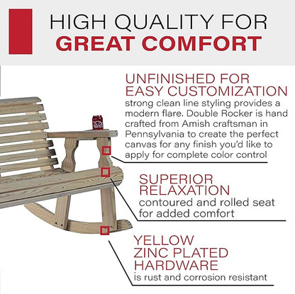 Amish Casual Heavy Duty 800 Lb Roll Back Pressure Treated Double Rocker with Cupholders (Unfinished)