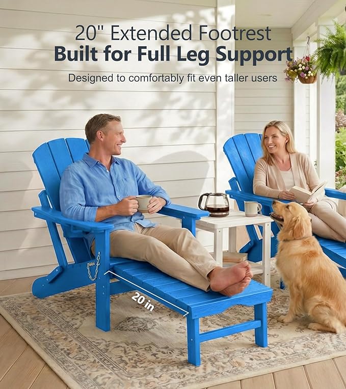 PASAMIC Folding Adirondack Chairs Set of 2 with Retractable Ottoman, 5-Position Adjustable Backrest - Photo 4