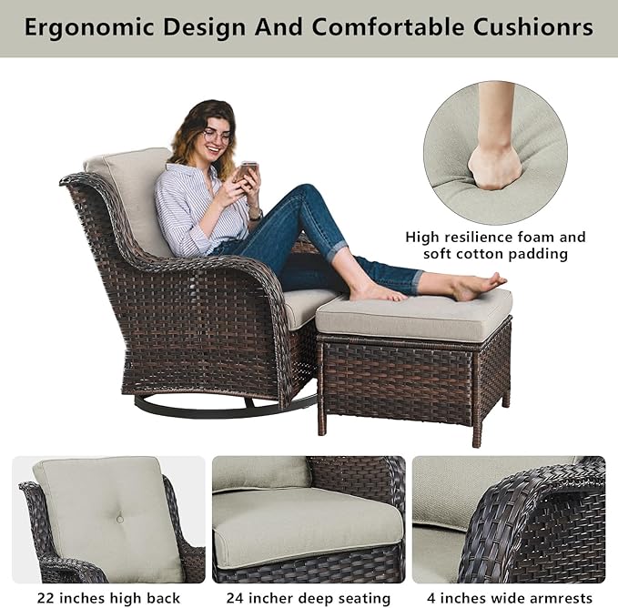 Belord Wicker Outdoor Furniture Patio Furniture Set - 6 Piece Patio Conversation Set with Swivel Rocker Chairs - Photo 4
