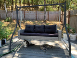 DWVO 3-Seats Wicker Hanging Porch Swing Chair Outdoor Gray Rattan Patio Swing Lounge 3 Back Cushions Capacity for Garden - Photo 2