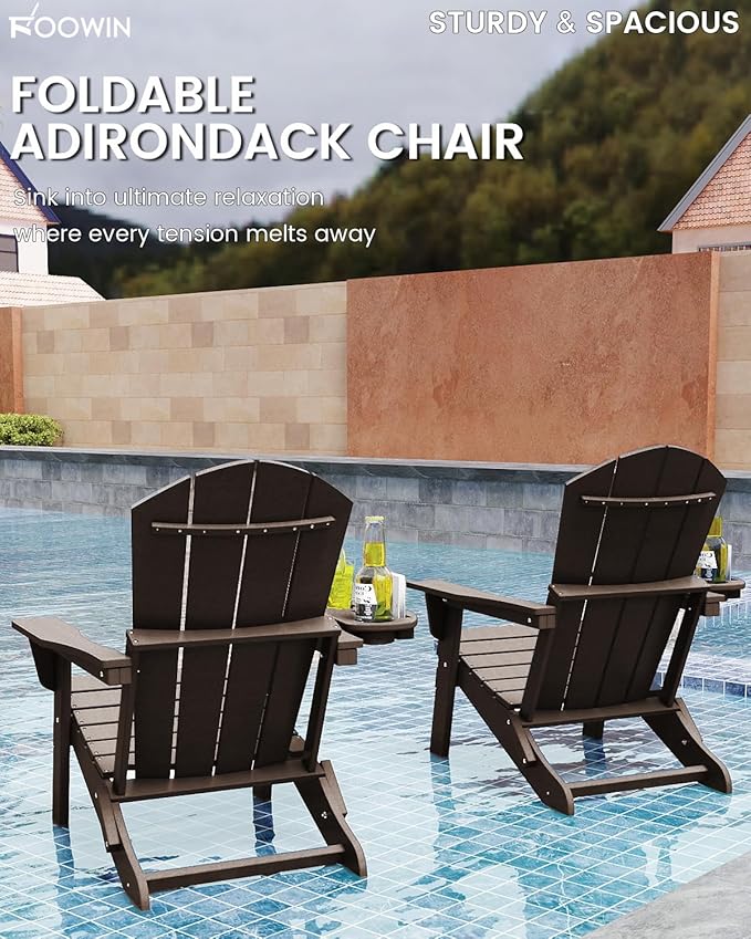 FOOWIN Folding Adirondack Chair Set of 2, HDPE Adirondack Chairs with Cup Holder - Photo 6