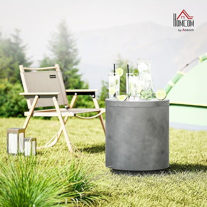 HOMCOM 2.6 Gal Outdoor Cooler Side Table, 3-in-1 Cool Coffee Table with Storage, Removable Ice Bucket and Lid, Concrete Small Patio Table for Party, Poolside, Deck, Gray