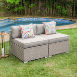 COSIEST 2-Piece Outdoor Furniture Add-on Armless Chairs for Expanding Wicker Sectional Sofa Set w Warm Gray Thick - Photo 1