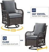 GAOMON 3 Piece Outdoor Patio Set, Wicker Rocking Bistro Set with 2 Swivel Chairs & Tempered Glass Top Table - Photo 4