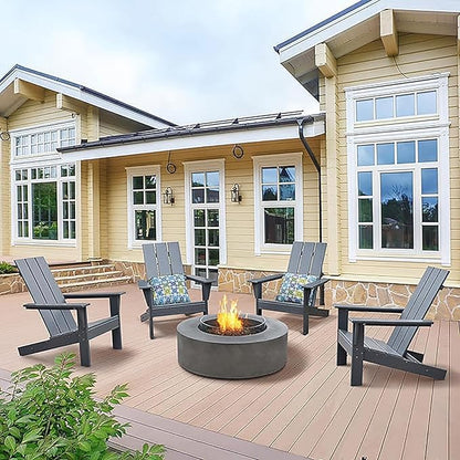 Modern Adirondack Chair with Cup Holder,All-Weather Plastic Patio Firepit Chair for Outdoor, Patio, Garden, Beach (Grey)