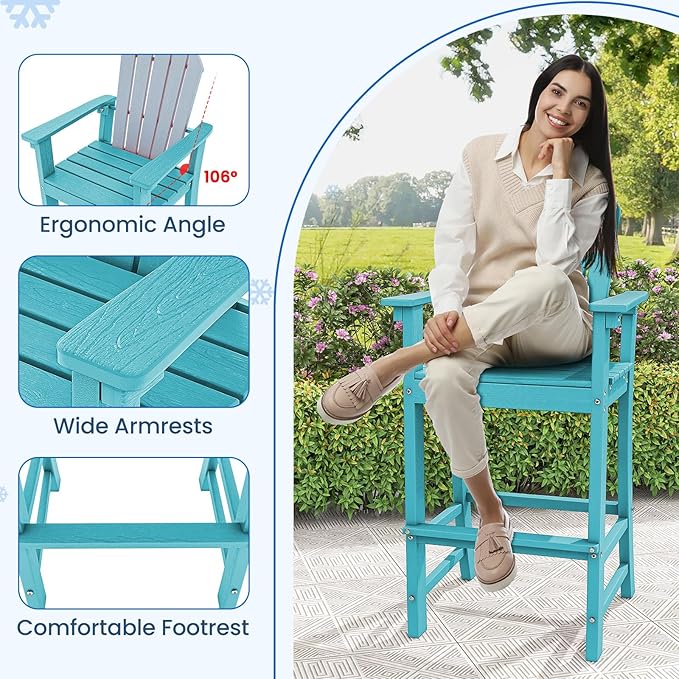 ORALNER Tall Adirondack Chairs, Outdoor High Back Balcony Chair, Weather Resistant HDPE Resin Plastic Bar Height Stools - Photo 5