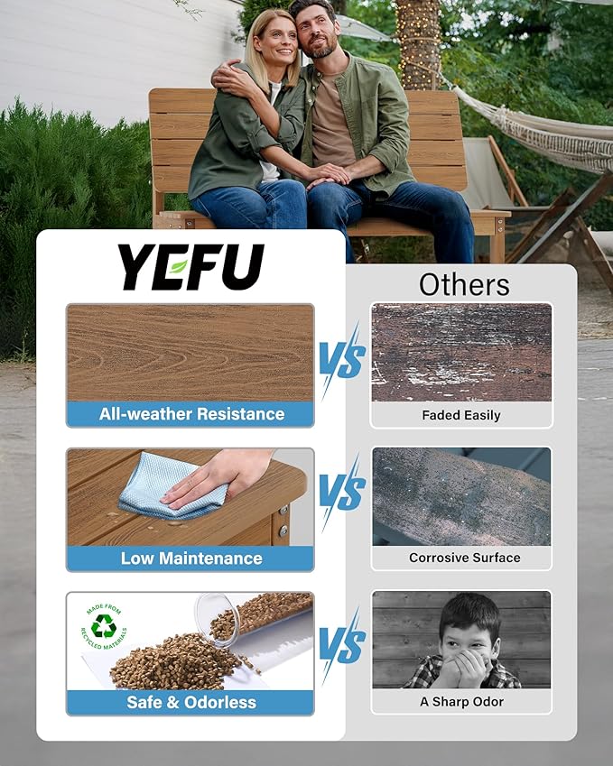 YEFU Convertible Bench Picnic Table: HIPS Convert a Bench with Umbrella Hole - Foldable Space-Saving Picnic Outdoor Benches for Outside Patio Porch Backyard Park Garden Teak