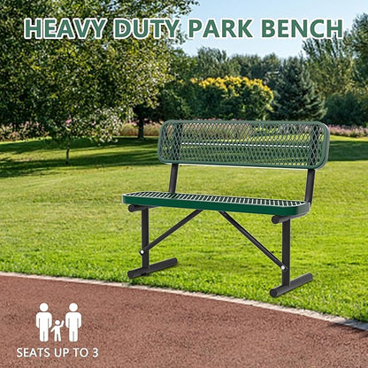 Park Benches for Outside, Garden Benches Weatherproof with Backrest - Heavy-Duty Metal Bench for Patio Porch Backyard School Sports Church Locker Room Bench Commercial-Grade Seating (Green, 4FT)
