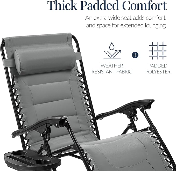 Best Choice Products Oversized Padded Zero Gravity Chair, Folding Outdoor Patio Recliner - Photo 4