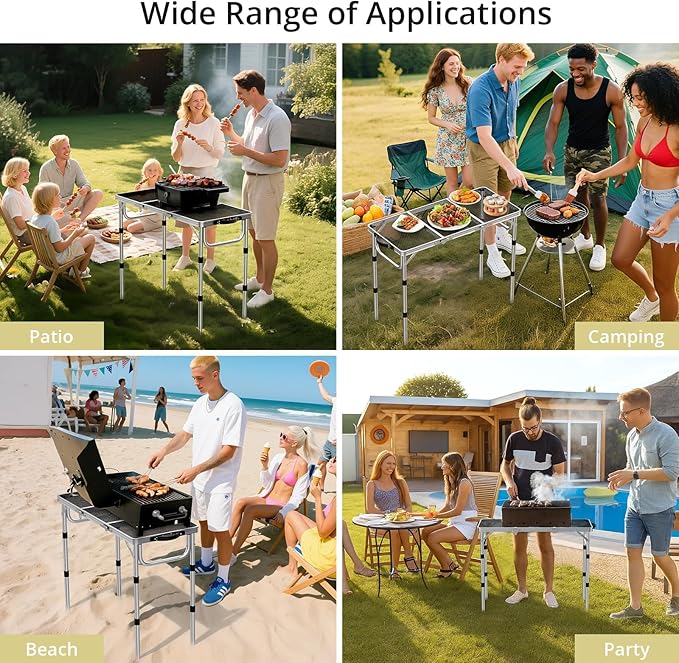 Anbte 3ft Folding Grill Table with Storage Bag, 3 Adjustable Height 27.5" Aluminum Portable Grill Table, Heat Resistant - Photo 6