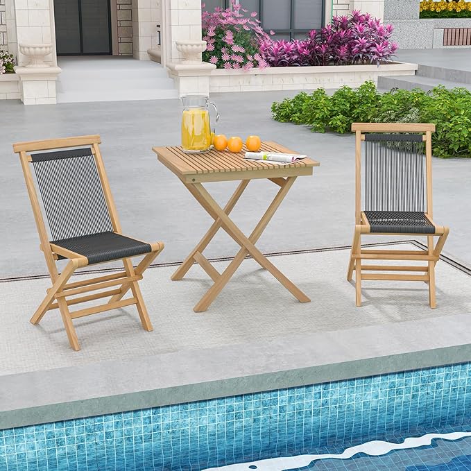 Tangkula 27.5 Inch Teak Wood Patio Dining Table, Square Outdoor Bistro Table with Slatted Tabletop, Sturdy Wood Frame & Thickened Top, Teak Outside Dining Table for Balcony, Deck, Backyard, 2 Pack