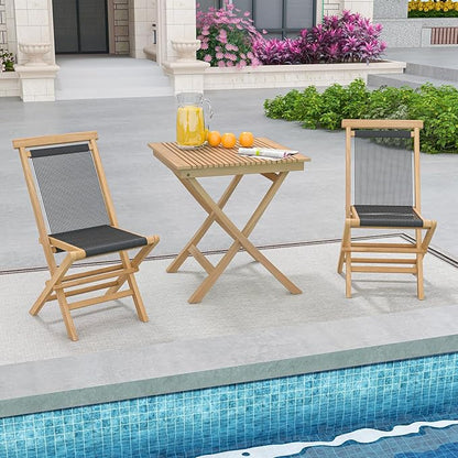 Tangkula 27.5 Inch Teak Wood Patio Dining Table, Square Outdoor Bistro Table with Slatted Tabletop, Sturdy Wood Frame & Thickened Top, Teak Outside Dining Table for Balcony, Deck, Backyard, 2 Pack