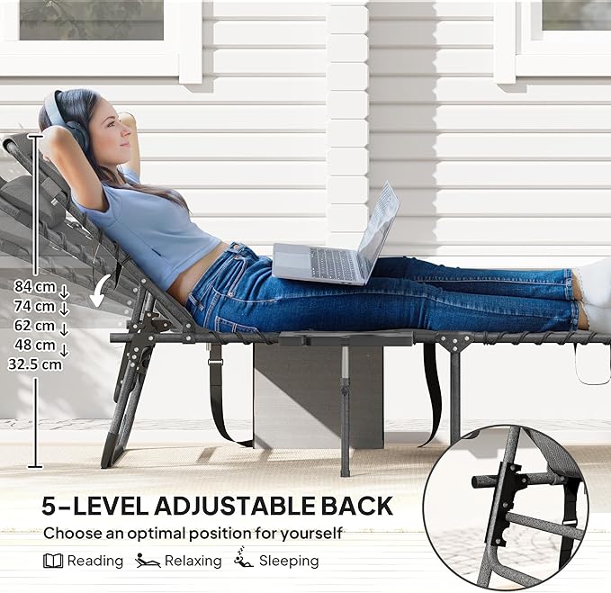 Outsunny Folding Chaise Lounge Chair Outdoor Tanning Chair with Side Table - Photo 4