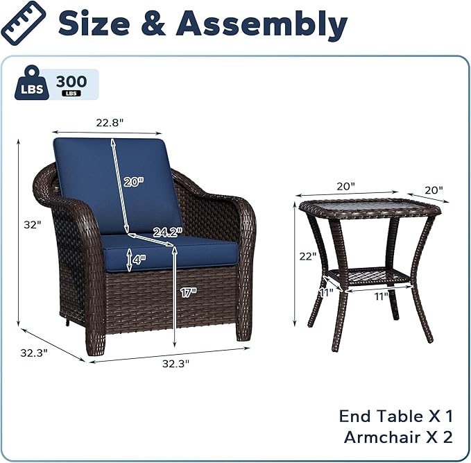 Outdoor Chairs with Side Table, Patio Wicker Chairs - Photo 2