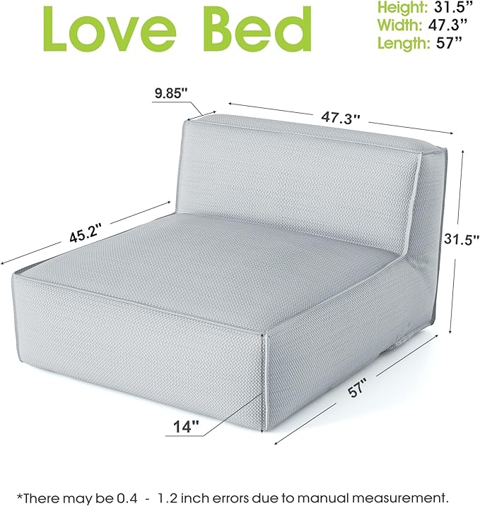 Dineli Outdoor Bean Bed Loveseat Large Bean Bag Chair for Adults Outdoor Sofa Couch Outside Chaise Lounge Chair Foam - Photo 2
