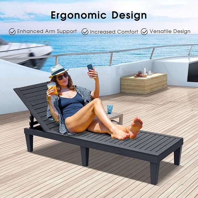 Outdoor Chaise Lounge Chair – 5-Position Adjustable Backrest, Waterproof Resin Wicker Sun Lounger for Pool, Patio - Photo 6