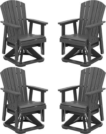 SERWALL Adirondack Swivel Glider Chair, HDPE Glider Set of 4 for Outdoor, All-Weather Glider Chair for Porch, Balcony, Slate Grey