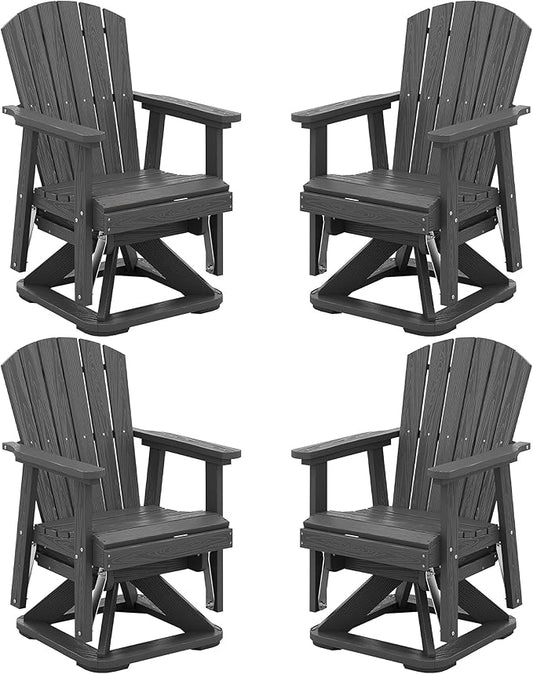 SERWALL Adirondack Swivel Glider Chair, HDPE Glider Set of 4 for Outdoor, All-Weather Glider Chair for Porch, Balcony, Slate Grey