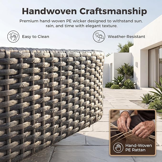 RADIATA 51.2" Outdoor Loveseat Sofa Bed, PE Wicker Patio Daybed with 2-Person Double Chaise Lounge - Photo 8