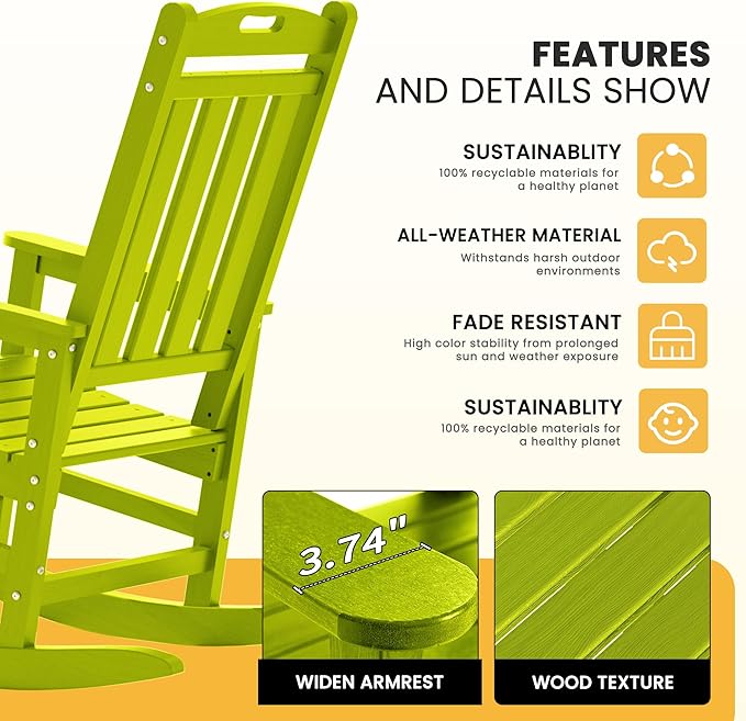 LOUNZY HDPE Outdoor Rocking Chairs Set of 6, Lime