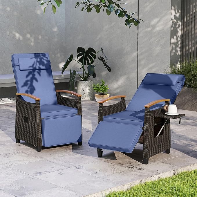 LDAILY Moccha Wicker Outdoor Recliner Chair - Rattan Lounge Chair with Adjustable Backrest & Footrest, Flip Side Table - Photo 4