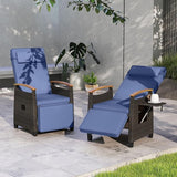 LDAILY Moccha Wicker Outdoor Recliner Chair - Rattan Lounge Chair with Adjustable Backrest & Footrest, Flip Side Table - Photo 4
