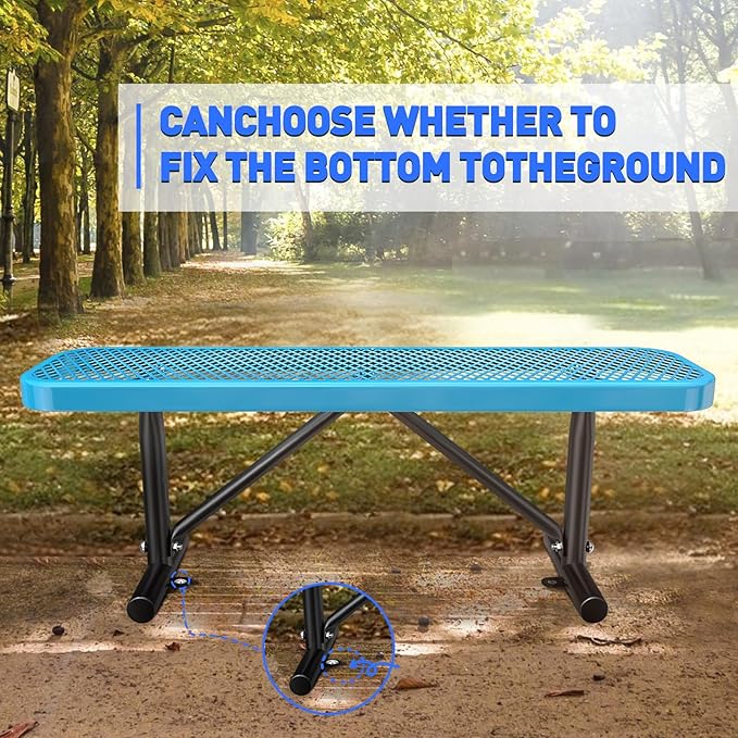 Heavy Duty Outdoor Metal Garden Park Bench, Steel Picnic Bench, Metal Mesh Outdoor Bench Porch Chair for Garden, Lawn, Patio, Porch, Park, Yard, Patio (Blue, 4FT)