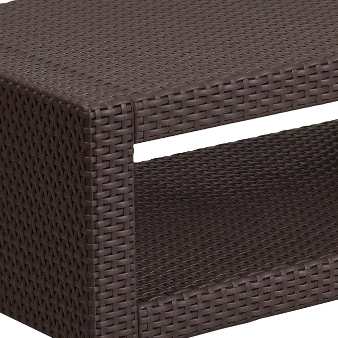 Flash Furniture Seneca Indoor/Outdoor Chocolate Brown Faux Rattan Coffee Table with Open Storage - Photo 6