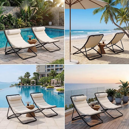 Outdoor Chaise Lounge Chair Set of 2, Patio Chaise Lounge Recliner, Poolside Chaise Lounge with Thick All-Weather Cushions for Patio, Deck and Backyard(D)