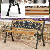 Tangkula Outdoor Garden Bench Park Bench, Patio Furniture Bench Chair with Cast Iron & Hardwood Structure - Photo 6
