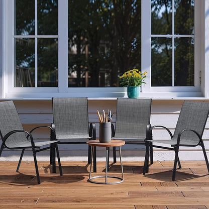 Flamaker Patio Chairs Stackable Dining Chairs Set of 4 Metal and Teslin Outdoor Chairs for Lawn Deck Balcony Porch (Grey)