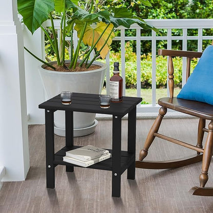 HDPE Outdoor Side Table, Small Patio Table, Weather Resistant Adirondack End Table for Outside, Balcony, Deck, Poolside, Black