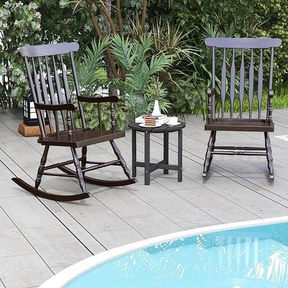 Giantex Outdoor Wood Rocking Chair - Patio Rocking Chair with Solid Rubber Wood Frame, Slat Back, Outside & Indoor Rocker for Garden, Poolside, Balcony, Backyard, Lawn, Front Porch Rocker, Dark Coffee