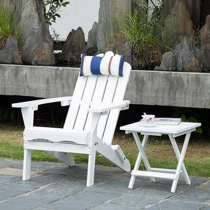 DJL White Wood Folding Adirondack Chair Outdoor Wooden Fire Pit Chair with Cushion for Lawn & Lawn, White