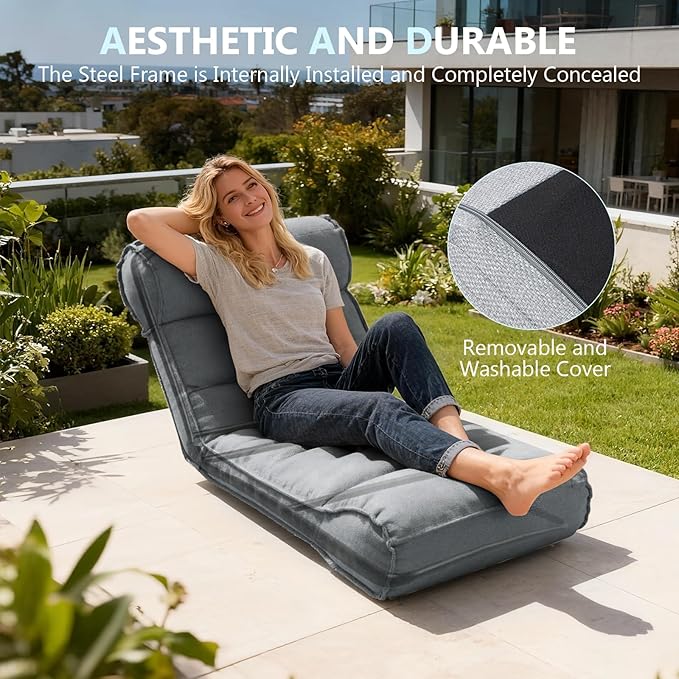 83'' Outdoor Chaise Lounge Chair with 5 Positions Adjustable Backrest Patio Lounger Lounge Chairs for Outside, Pool Lounge Chairs Sunbed Lounge Waterproof Sun Loungers for Garden Beach, Dark Gray