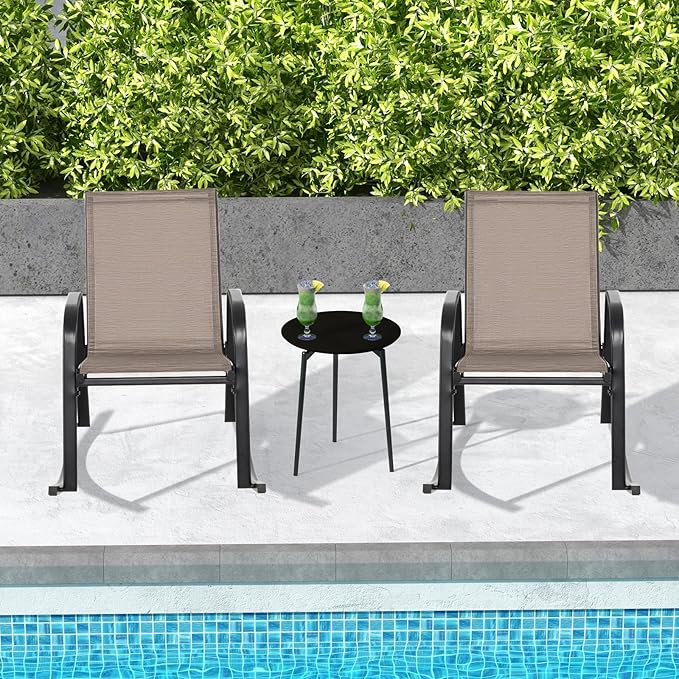 Giantex Outdoor Rocking Chairs Set of 2, Patio Rocking Chairs w/Breathable Seat & Back, Heavy-Duty Metal Support, Ergonomic Outside Rocker for Backyard, Poolside, Garden (2, Brown)
