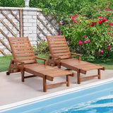 VINGLI Outdoor Chaise Lounge Chair, Wooden Patio Lounger Chair with Adjustable Backrest - Photo 8
