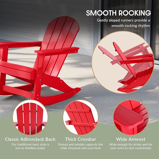 WestinTrends Malibu 2 Piece Set Outdoor/Patio Poly Adirondack Rocking Chairs (2 Seater), Red