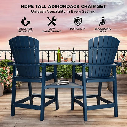 Outdoor Recycled Poly Adirondack Barstools with Connecting Tray, Tall Adirondack Chairs Bar Chairs for Deck, Balcony, Backyard, Patio Bar Stool Chair with High Back Weather Resistant Set of 4