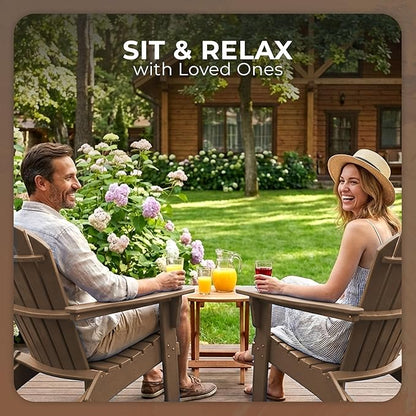Ecommersify Folding Adirondack Chair with Cup Holder - (Weather Wood) - Heavy Duty Recycled Poly Lumber Folding Chair - Amish Crafted Outdoor Furniture - Made in USA