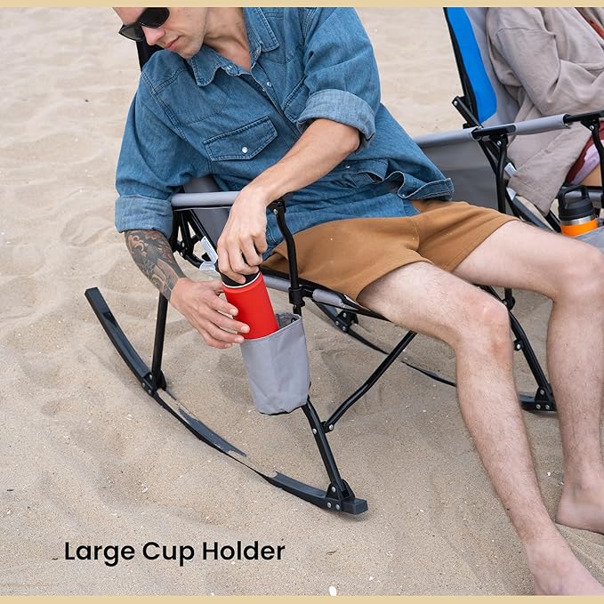ARROWHEAD OUTDOOR 2-Pack Foldable Rocking Camp Chair with Large Cup Holder, Side Pocket, Space-Saving Folding, Enhanced Swinging Rocker for Camping, Fishing, Patio