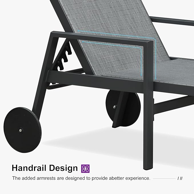 PURPLE LEAF Outdoor Chaise Lounge 4 Pieces Aluminum Recliner Chair with Wheels and Armrests Loungers for Pool Backyard Deck Mixed Grey Patio Lounge Chair
