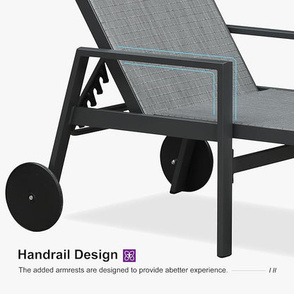 PURPLE LEAF Outdoor Chaise Lounge 4 Pieces Aluminum Recliner Chair with Wheels and Armrests Loungers for Pool Backyard Deck Mixed Grey Patio Lounge Chair