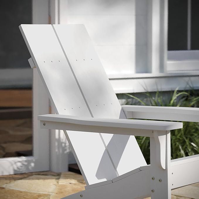 Taylor & Logan Finn Modern All-Weather 2-Slat Poly Resin Wood Rocking Adirondack Chair with Rust Resistant Stainless Steel Hardware in White