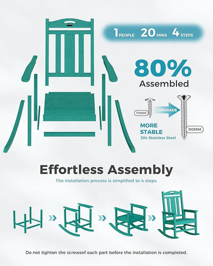 Ciokea Oversized Outdoor Rocking Chair, 380lbs Heavy-Duty Large Patio Rocker, Weather Resistant & Anti-Fade Porch Chair, High Back Cozy Rocking Chair for Outside, Fire Pit, Deck, Garden, Aruba Blue