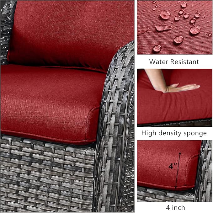 HUMMUH 6 Pieces Patio Furniture Set with Fire Pit Table High Back Outdoor Conversation Set Wicker Patio Couch Outdoor - Photo 4