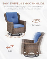 Outdoor Patio Swivel Gliders with Fire Pit Table 5 Piece Set - High Back Brown Wicker Rattan Rocking Chair with Thick - Photo 5