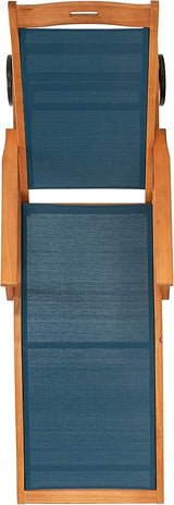 SAFAVIEH Outdoor Collection Kamson Natural Brown Solid Wood/Navy Fabric Adjustable Chaise Lounge Chair (PAT7071B) - Photo 6