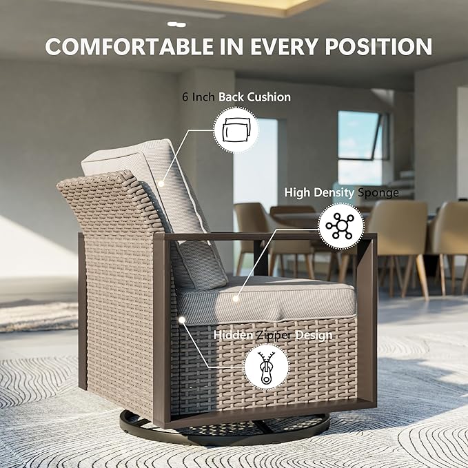 3 Piece Patio Chair Set, Outdoor Swivel Rocker Patio Chairs and Side Table, Metal Patio Furniture with Deep Seating - Photo 4